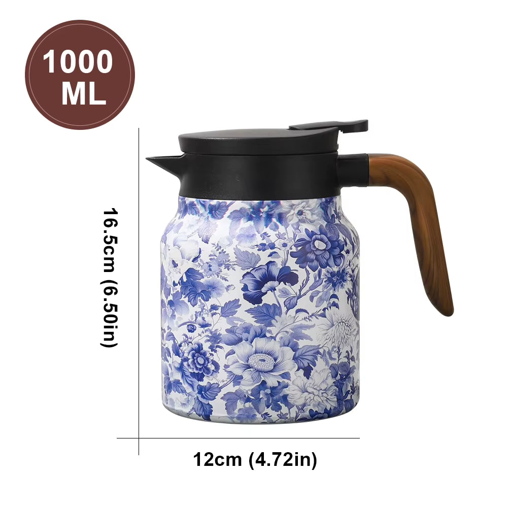 1000Ml Vintage Floral Tea Thermos Stainless Steel Tea Kettle Drip-Proof Tea Pot with Tea Infuser Mini Thermo Coffee Pot