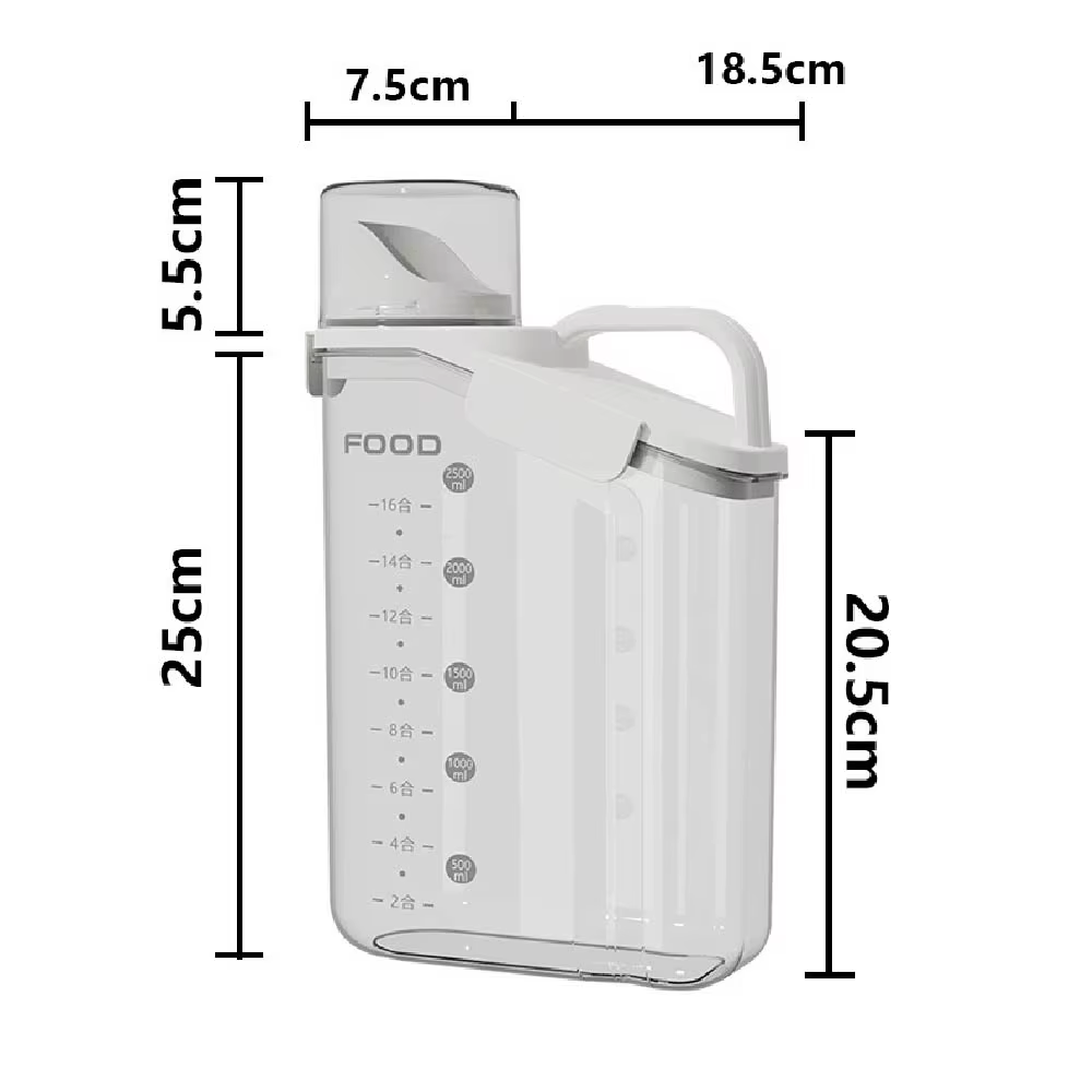 1Pc Cereal Containers Storage, Airtight Grain Jar with Measuring Cup Kitchen Organizers for Oatmeal, Grain, Flour, Pet Food