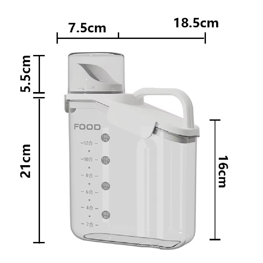 1Pc Cereal Containers Storage, Airtight Grain Jar with Measuring Cup Kitchen Organizers for Oatmeal, Grain, Flour, Pet Food