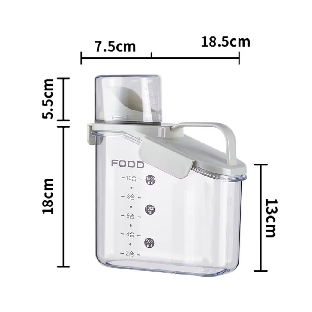 1Pc Cereal Containers Storage, Airtight Grain Jar with Measuring Cup Kitchen Organizers for Oatmeal, Grain, Flour, Pet Food