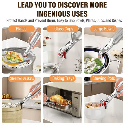 Stainless Steel Gripper Clips Hot Dish Plate Anti-Scald Clip Non-Slip Bowls Clamp Holder for Frying Pans Air Fryer Steamers Oven