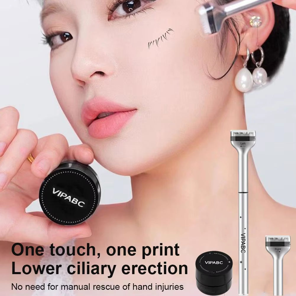 Reusable Eyelash Ink Seal Pen 2 in 1 Lower Eyelash Stamp Tool Fast Dry Black Brown Liquid Eyeliner Pen Natural Simulation Makeup